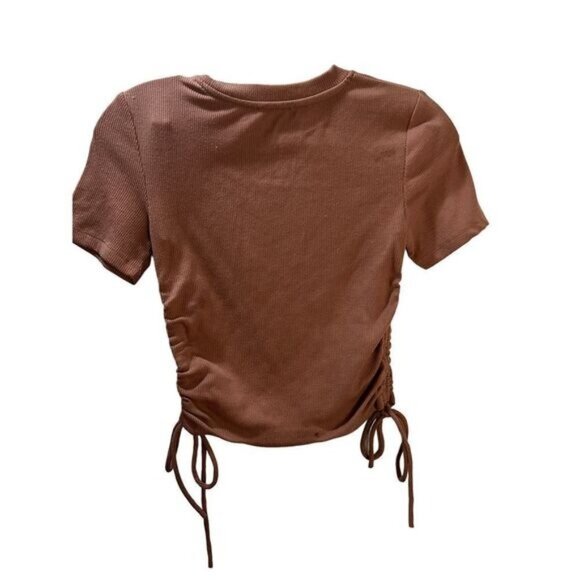 NWOT Zara Drawstring Ruched Side‎ Crop Top Brown Small - Picture 3 of 6
